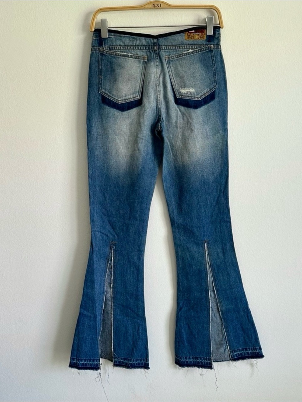 Vintage Y2K Blue Asphalt Jeans Flare Slit Cotton Fairy Grunge Distressed Denim